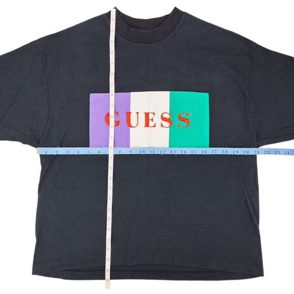 Vintage Guess Georges Marciano Embroidered Logo Crop T-Shirt Black Colorblock - Picture 7 of 7